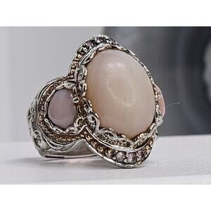 Heavy 925 Sterling Silver & Pink Stone Ring Size 4.75 [Heavy Gold Plate Wear]